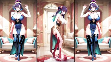 Hot anime girl gets her cum-soaked boots licked clean.
