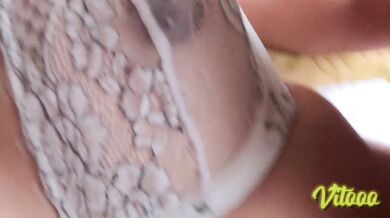 Watch my cock enter her vagina while she touches herself - Latina