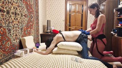 Anastasia Mistress Russian cute girl fuck Husband's Ass and Make Him Understand Who the Slave Is amateur femdom painful pegging sex
