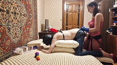 Anastasia Mistress Russian cute girl fuck Husband's Ass and Make Him Understand Who the Slave Is amateur femdom painful pegging sex