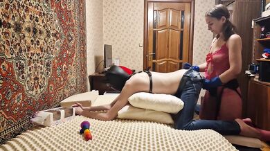 Anastasia Mistress Russian cute girl fuck Husband's Ass and Make Him Understand Who the Slave Is amateur femdom painful pegging sex