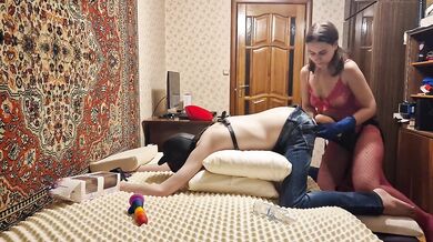 Anastasia Mistress Russian cute girl fuck Husband's Ass and Make Him Understand Who the Slave Is amateur femdom painful pegging sex
