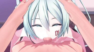 Hatsuna Miku blowjob and cum in mouth