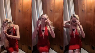 Brushing Hair In Sexy Red Dress
