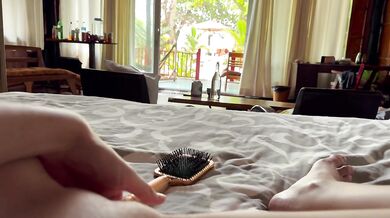 I'm masturbating in a risky way with my hairbrush and the bungalow door wide open