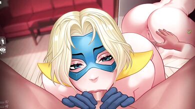 Blonder blazer se corre dando una mamada