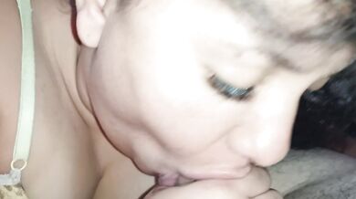 Greedy girl eating my cock and balls, bitch with her big mouth, eats my whole cock, fucking my balls in her greedy mouth.