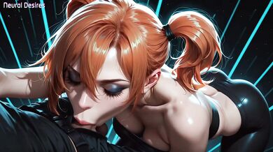 Fiery Ponytail, Glowing Cyan Eyes & Tight Black Latex Bodysuit Bent Over Getting Pounded Raw