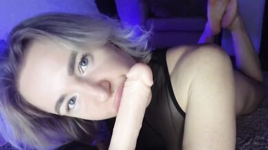Let's find out if I'm good at sucking dick - practicing before the real thing. Deepthroat Dildo BJ by sexy blonde