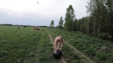 Nude fitness on fitball