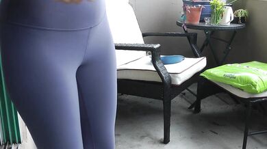 Wetting my tight yoga pants while trying to clean the balcony