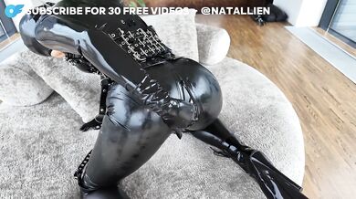 Latex Catsuit Condoms Stretching All Holes Dildo