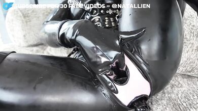 Latex Catsuit Condoms Stretching All Holes Dildo