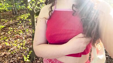 Forest pussy play touching my natural tits and wet pussy
