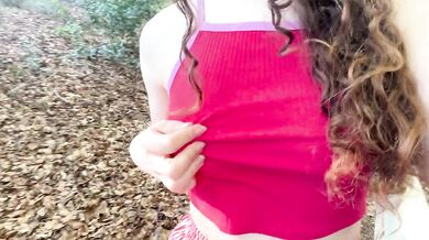 Forest pussy play touching my natural tits and wet pussy