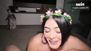 Unexpected Valentine's Day visit ends in a deep, creamy blowjob