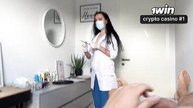Horny nurse forgot she was on duty deep throat cum shot while latex gloves