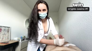 Horny nurse forgot she was on duty deep throat cum shot while latex gloves