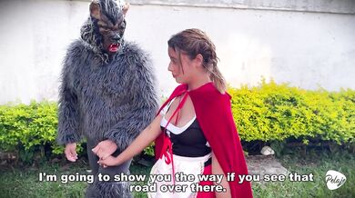 Little Red Riding Hood teased the wolf’s furry costume then lost her fruit in his big cum load