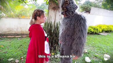 Little Red Riding Hood teased the wolf’s furry costume then lost her fruit in his big cum load
