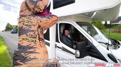 BangVan Funny Guy in Dinosaur Suit Gets Fucked Hard by Jennifer Mendez