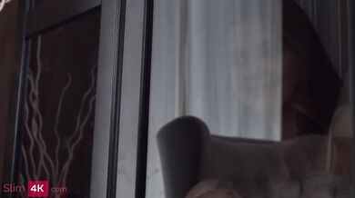 Skinny GF caught her boyfriend masturbating then swallowed his hard cum