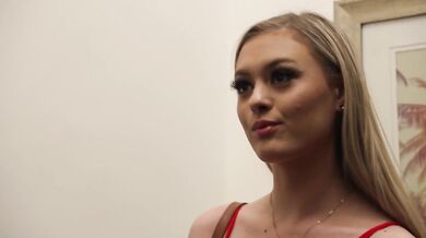 Blonde pornstar destroys stud with schoolgirl fantasy and face fucking cum