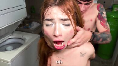 Stuck in the washer my boyfriend fucked me raw till my ass gushed cream