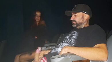 Cuckold wife dragged to cinema gets face stuffed with cum first time dogging
