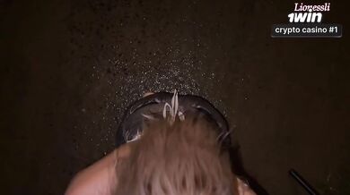 Blonde slut gets destroyed in rainy alley by stranger cum on ass doggystyle