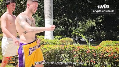 Stepmom railed by stepsons with double penetration outdoors