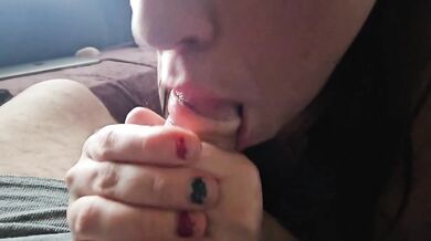 Wife guzzles hubby’s thick cum like life support slurps messy face tits creampie