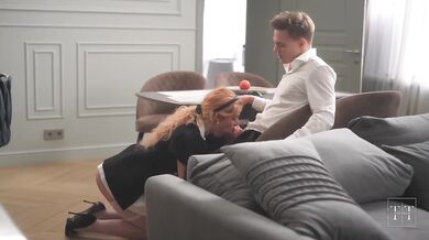 Blonde maid gets throat wrecked with big cock gagged messy face