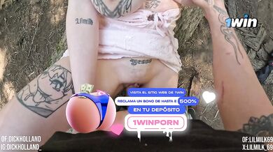 Cute girl lets me fuck her in the woods and finish inside her