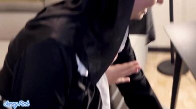 SEX on the table with BLASPHEMOUS BUSTY NUN cum on pussy