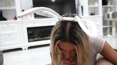 Slutty Teen Easter Bunny and Earns a MASSIVE FACIAL!!!