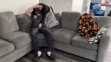 Horny wife fucks husband while he was watching tv