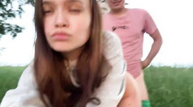 Fucking hard my best friend's hot girlfriend in forest while he setting up a tent