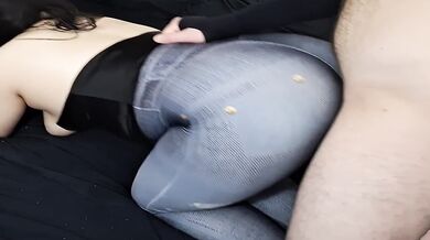 Fat ass in tight jean pants, gets pussy smashed doggy hard.