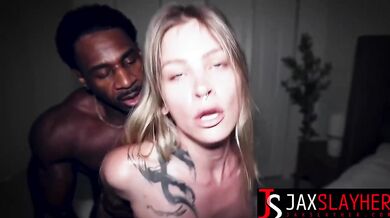 Tattooed Petite Blonde Gets Fucked Raw by Monster Black Cock Rough Doggy
