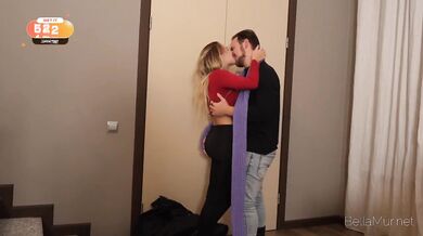 Married couple so horny they fuck on stairs deep throating big tits while pussy gets eaten