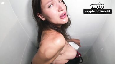New married neighbor gets fucked raw in the toilet while sucking him deep in heels