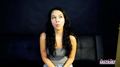 Petite tattooed brunette Sabrina deepthroats raw unscripted audition