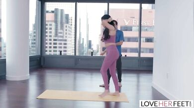 Big Tits Anissa Kate fucks her yoga instructor while on session busty milf red nail polish footjob