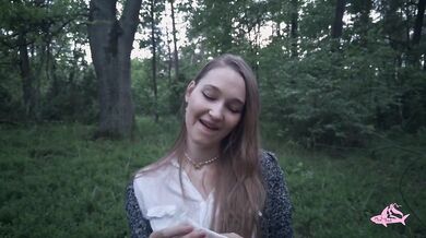 Nympho devours massive cock in the forest gasping for more cum