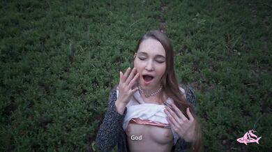 Nympho devours massive cock in the forest gasping for more cum