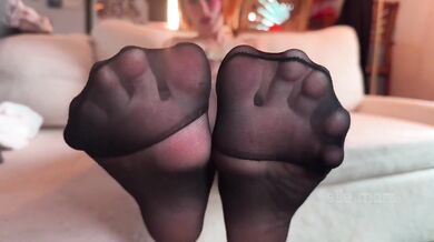Nylon feet ruined by creamy cum gushing solo femdom worship