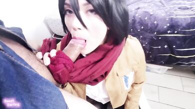 Mikasa Ackerman Brunette Teen Gets Destroyed In Cosplay Doggystyle
