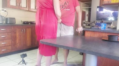Neighbour's wife screeches loud while I rip her red dress then choke her on my cock