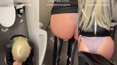 Blonde Swede destroyed in public toilet rough blowjob